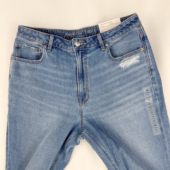 AE High Rise Distressed Mom Jean X-Long with Comfort Stretch Waistband - Picture 3 of 9